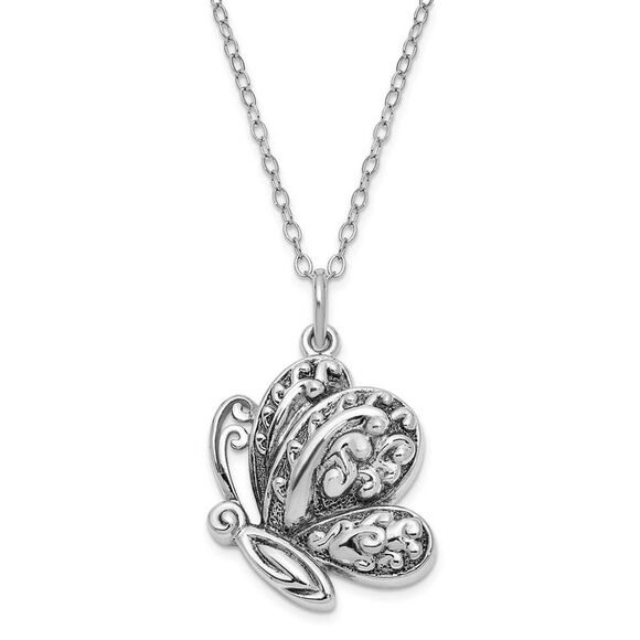 Antiqued Sterling Silver Butterfly Ash Holder Necklace, 18...
